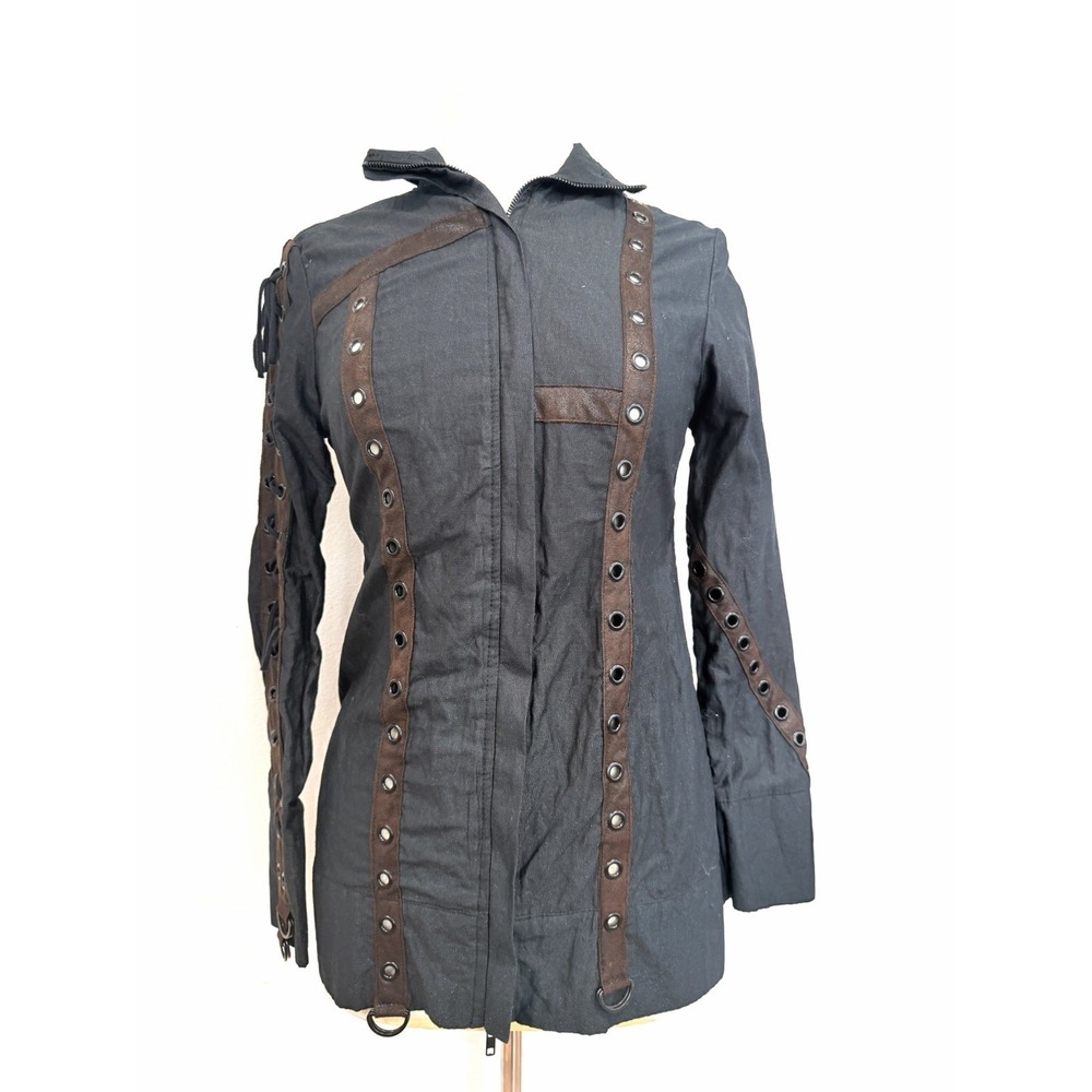 Salvage Women's Large Black Brown Grommet Lace Up Jacket Steampunk Goth Y2K VTG